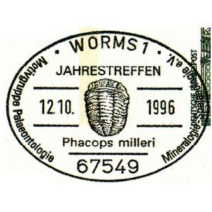 Trilobite Phacops milleri on commemorative postmark of Germany 1996