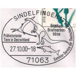 Prehistoric animals on postmark of Germany 2000