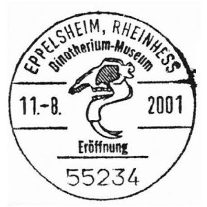 Dinotherium skull on postmark of Germany 2001