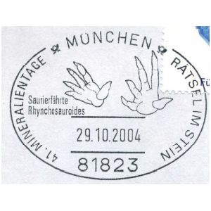 Fossil tracks of Rhynchosauroides on commemorative postmark of Germany 2004