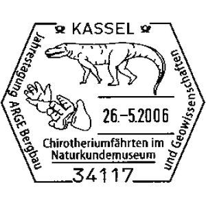 Chirotherium foot prints from Natural History Museum of Kassel on postmark of Germany 2006