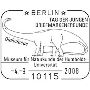 Diplodocus on commemorative postmark of Germany 2008