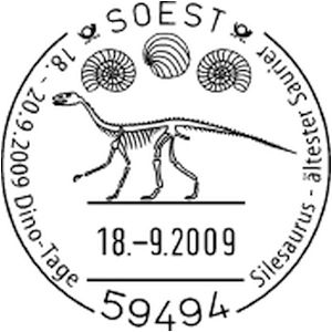 Silesaurus dinosaur on commemorative postmark of Germany 2009