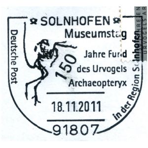 Archaeopteryx on commemorative postmark of Germany 2011