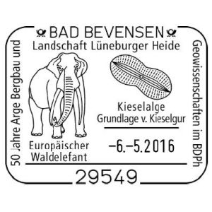 European forest elephant, Palaeoloxodon antiquus on postmark of Germany 2016