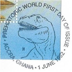 Dinosaur on postmark of Ghana 1992