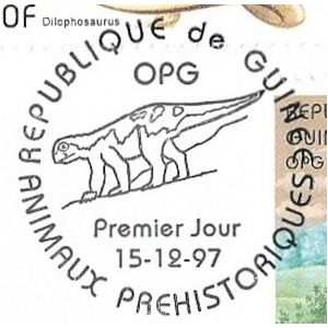 Dinosaur on postmark of Guinea 1997