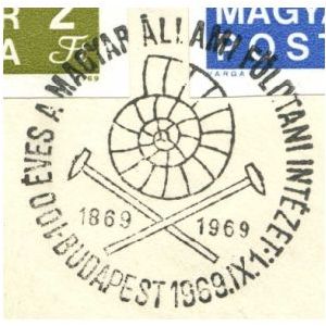 Ammonite on commemorative postmark of Hungary 1969