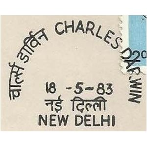 Charles Darwin commemorative postmark of India 1983