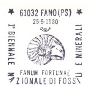 Ammonite on postmark of Italy 1980