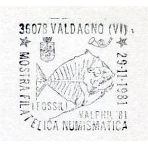 Fossil fish on postmark of Italy 1981