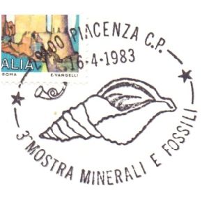 Shell fossil on postmark of Italy 1983
