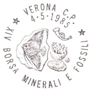 Fish fossil on postmark of Italy 1985
