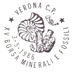 Ammonite on postmark of Italy 1986