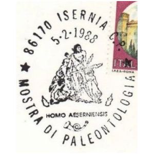 Homo erectus on commemorative postmark of Italy 1988