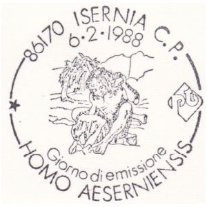 Homo aeserniensis on postmark of Italy 1988