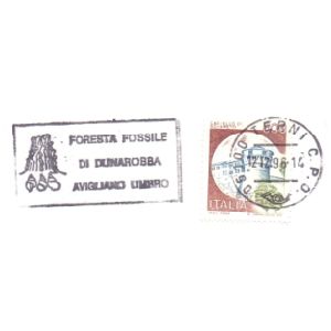 petrified tree on postmark of Italy 1996