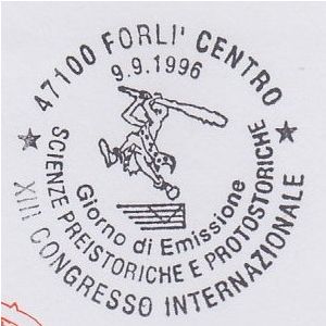 Prehistoric man on postmark of Italy 1996