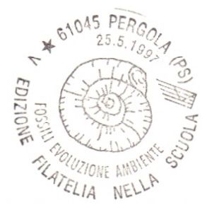 Ammonite on postmark of Italy 1997