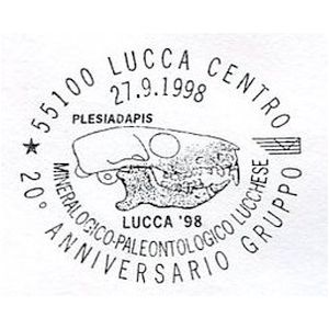 Skull of Plesiadaris on postmark of Italy 1998
