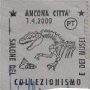 Dinosaur skeleton on postmark of Italy 2000