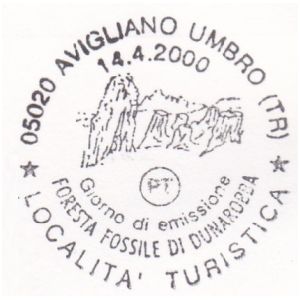 petrified forest of Dunarobba on postmark of Italy 1998
