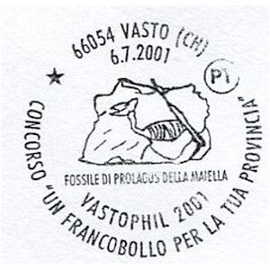 Dinosaur skeleton on postmark of Italy 2001