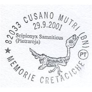 Scipionyx Samniticus on postmark of Italy 2001