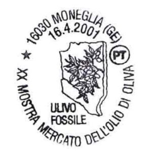 Fossil of olive on postmark of Italy 2001