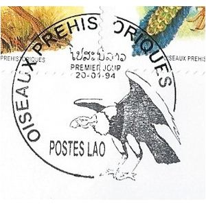 Prehistoric bird on postmark of Laos 1994
