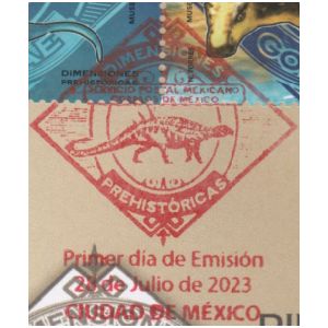 Dinosaur on postmark of Mexico 2023