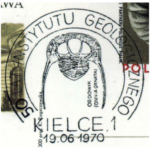 Trilobite on commemorative postmark of Poland 1970