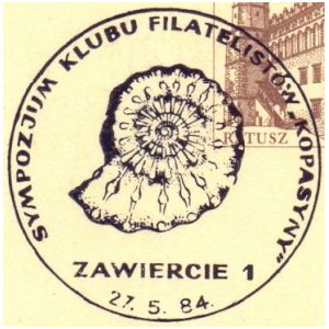 Ammonite on commemorative postmark of Poland 1984