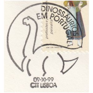 Dinosaur on commemorative postmark of Portugal 1999