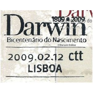 Charles Darwin on commemorative postmark of Portugal 2009