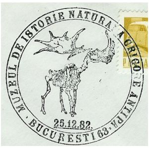 Giant deer on commemorative postmarks of Romania 1982