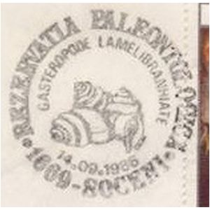 MOLLUSCS fossils from paleontological reserve Soceni on commemorative postmarks of Romania 1986