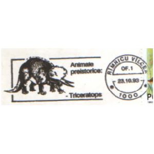 Triceratops on commemorative postmarks of Romania 1993 on commemorative postmarks of Romania 1979