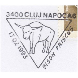 Bison Priscus on commemorative postmarks of Romania 1993