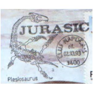Plesiosaurus on commemorative postmarks of Romania 1993
