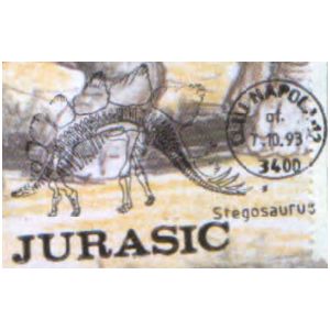 Stegosaurus dinosaur on commemorative postmarks of Romania 1993