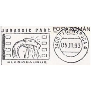 Plesiosaurus on commemorative postmarks of Romania 1993
