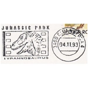 Tyrannosaurus on commemorative postmarks of Romania 1993