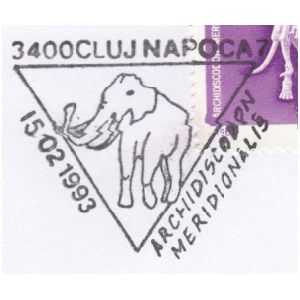 Mammuthus meridionalis on commemorative postmarks of Romania 1993
