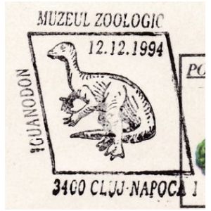 Iguanodon dinosaur on commemorative postmarks of Romania 1994
