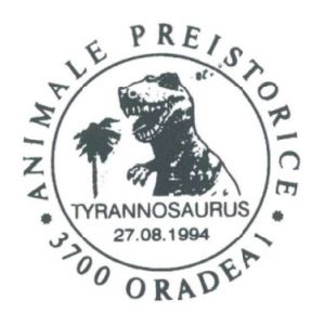 Tyrannosaurus dinosaur on commemorative postmarks of Romania 1994