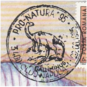 Galliminus dinosaur on commemorative postmarks of Romania 1995
