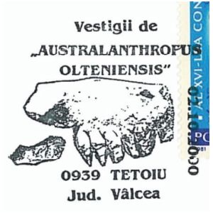 Australanthropus Olteniesis on commemorative postmarks of Romania 2000