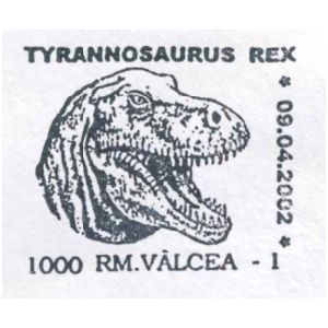 Tyrannosaurus Rex on commemorative postmarks of Romania 2002
