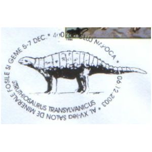 Struthiosaurus transylvanicus dinosaur on commemorative postmarks of Romania 2003